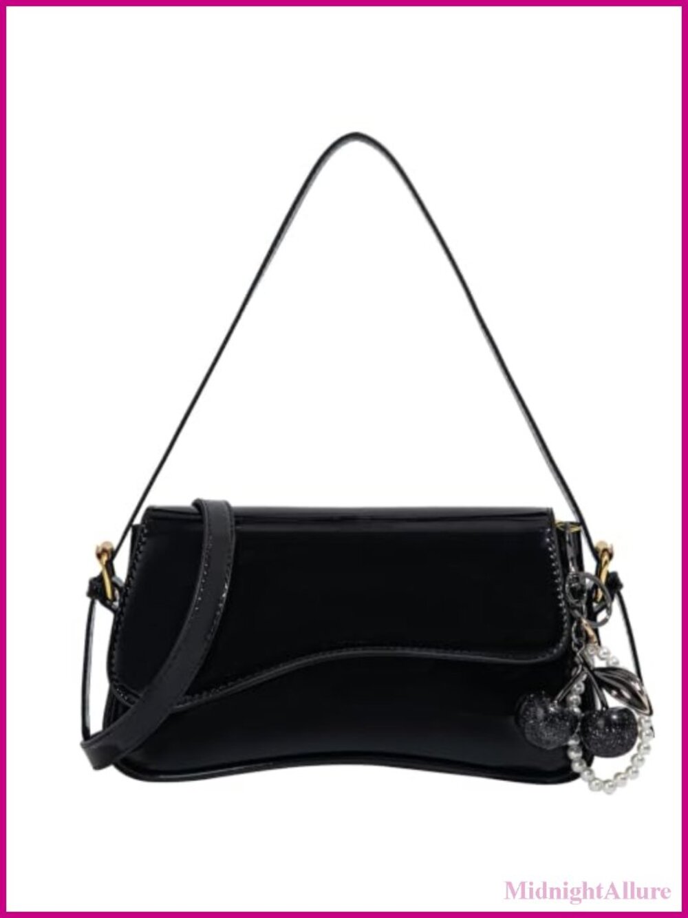Hobo Shoulder Bag PU Leather Crossbody Purse with Cherry Pendant
